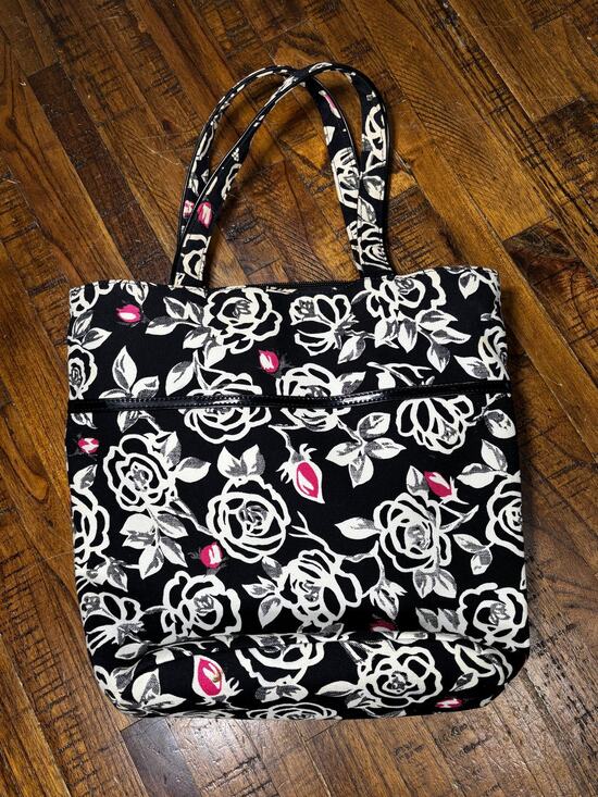 Lulu Guinness Handbags - Vintage Lulu Guinness London Floral Handbag Tote Satchel Bag Black White
